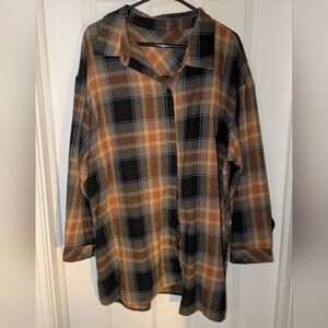 SHEIN Black, Brown & Orange Plaid Button-Up